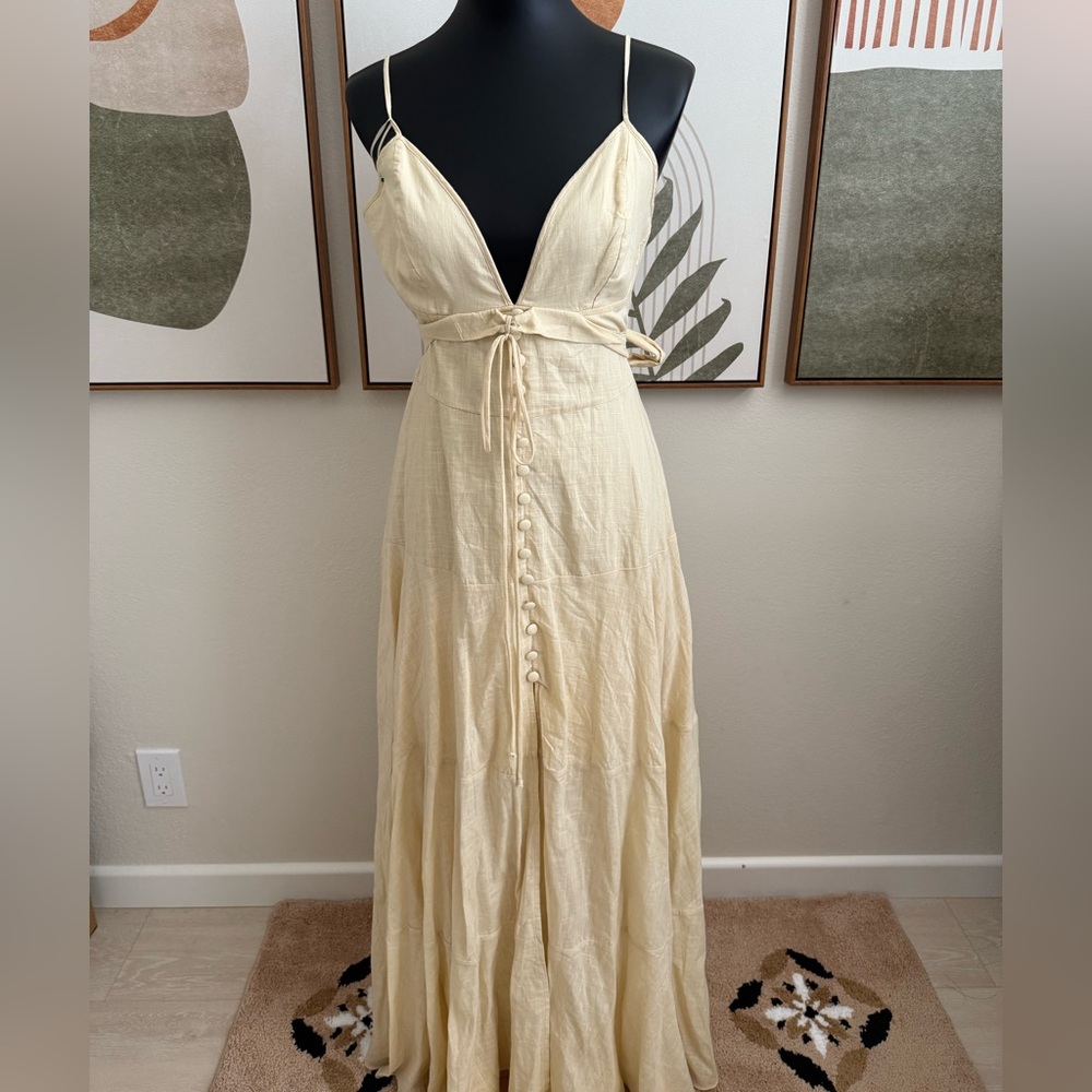 Lux Cream Buttoned Spaghetti Strap Maxi Dress